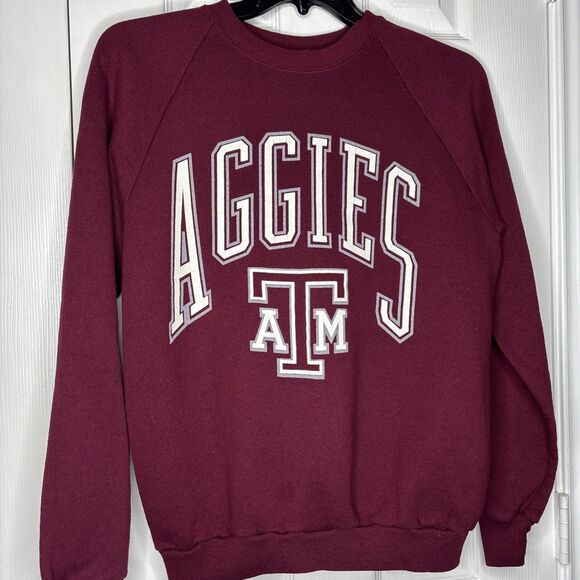 Vintage Jerzees Large Texas A&M Aggies Sweatshirt Maroon Pullover Made in USA - Picture 1 of 5
